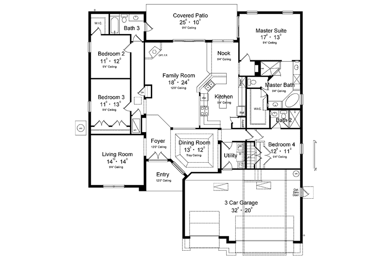 Architectural House Design - Floor Plan - Main Floor for Traditional House Plan #1015-19 - 4 bed, 3 bath