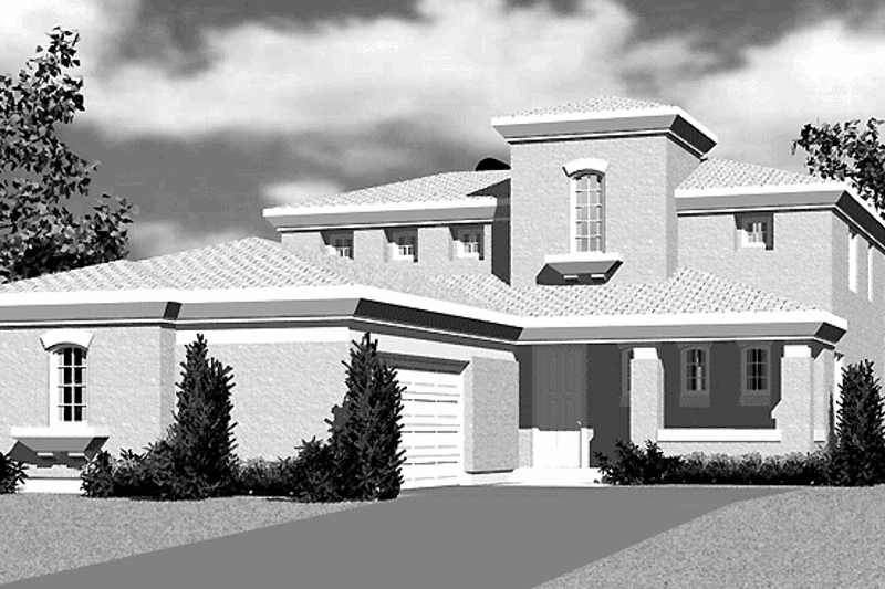 Home Plan - Exterior - Front Elevation for Mediterranean House Plan #72-1118 - 4 bed, 2.5 bath