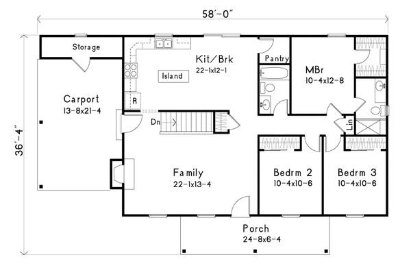 Architectural House Design - Ranch Floor Plan - Main Floor Plan #22-588