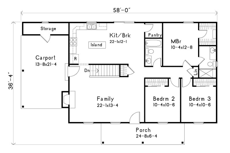 Home Plan - Floor Plan - Main Floor for Ranch House Plan #22-588 - 3 bed, 2 bath