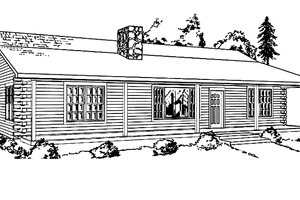House Blueprint - Log Exterior - Front Elevation Plan #964-17