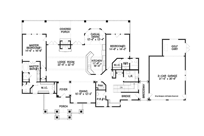 House Blueprint - Floor Plan - Main Floor for Ranch House Plan #54-365 - 4 bed, 4 bath