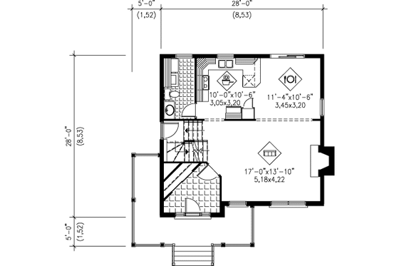 Floor Plan - Main Floor for European House Plan #25-4164 - 3 bed, 1.5 bath