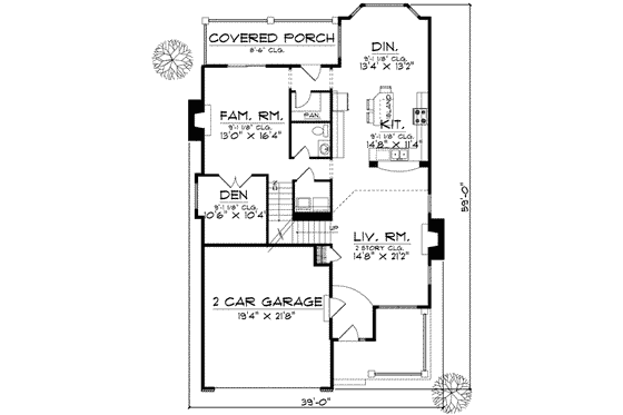 Floor Plan - Main Floor for Farmhouse House Plan #70-578 - 3 bed, 2.5 bath