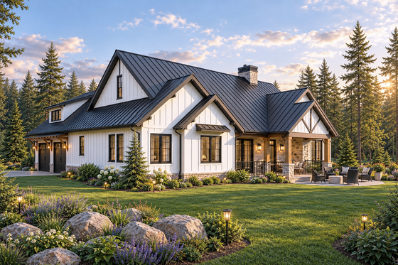 Exterior - Rear Elevation 1 for Farmhouse House Plan #928-355 - 4 bed, 3 bath