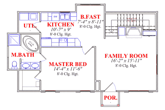 Floor Plan - Main Floor for Cottage House Plan #63-101 - 3 bed, 2 bath