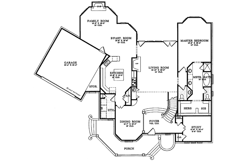 Architectural House Design - Floor Plan - Main Floor for Mediterranean House Plan #952-23 - 4 bed, 3.5 bath