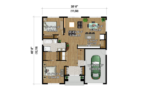 Floor Plan - Main Floor for European House Plan #25-4974 - 2 bed, 1 bath