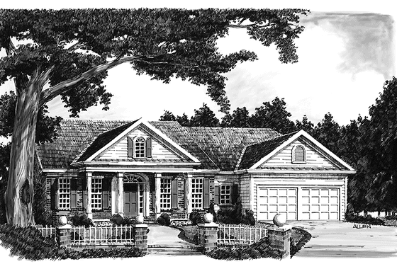 Exterior - Front Elevation 3 for Classical House Plan #927-577 - 3 bed, 2 bath