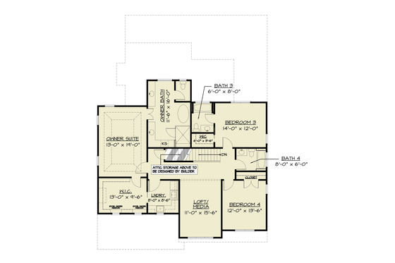 Floor Plan - Upper Floor for Craftsman House Plan #119-450 - 4 bed, 4 bath