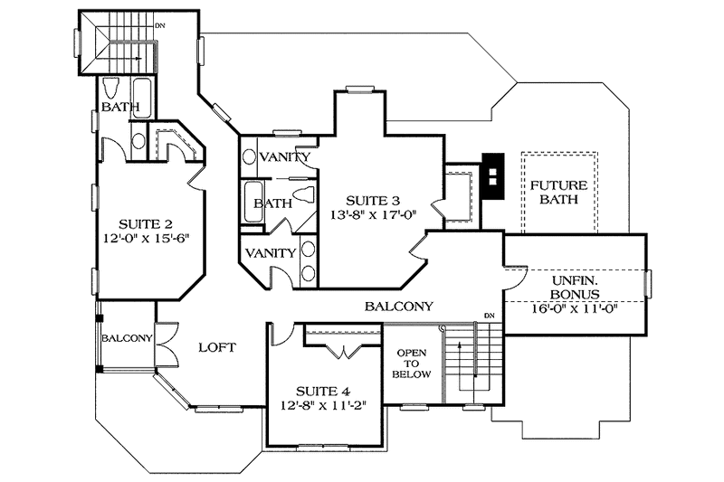 House Plan Design - Floor Plan - Upper Floor for Traditional House Plan #453-310 - 4 bed, 3.5 bath