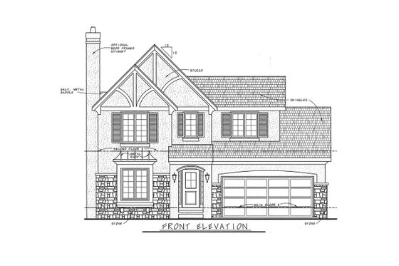Exterior - Front Elevation 3 for Tudor House Plan #20-1223 - 3 bed, 2.5 bath