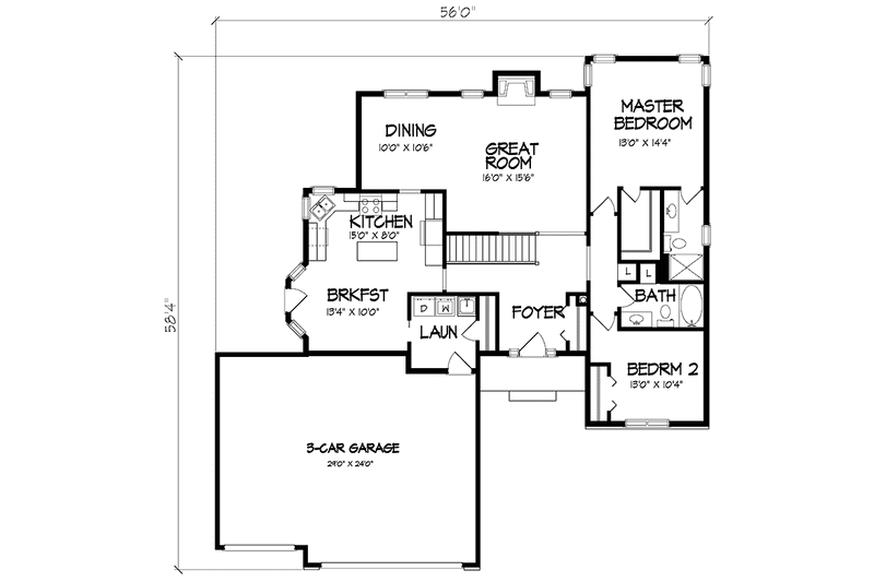 Home Plan - Floor Plan - Main Floor for Ranch House Plan #320-1467 - 2 bed, 2 bath