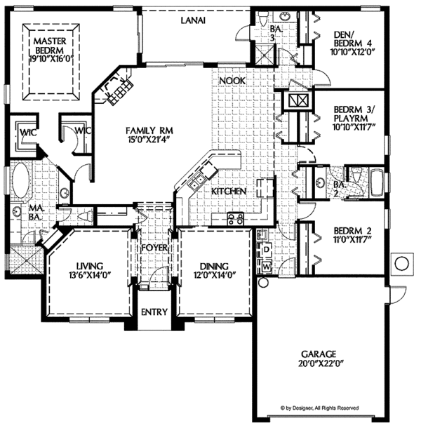 Architectural House Design - Mediterranean Floor Plan - Main Floor Plan #999-106
