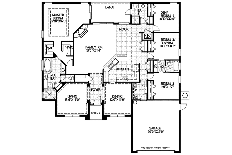 Home Plan - Floor Plan - Main Floor for Mediterranean House Plan #999-106 - 4 bed, 3 bath