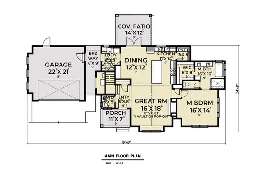 Floor Plan - Main Floor for Farmhouse House Plan #1070-34 - 3 bed, 2.5 bath