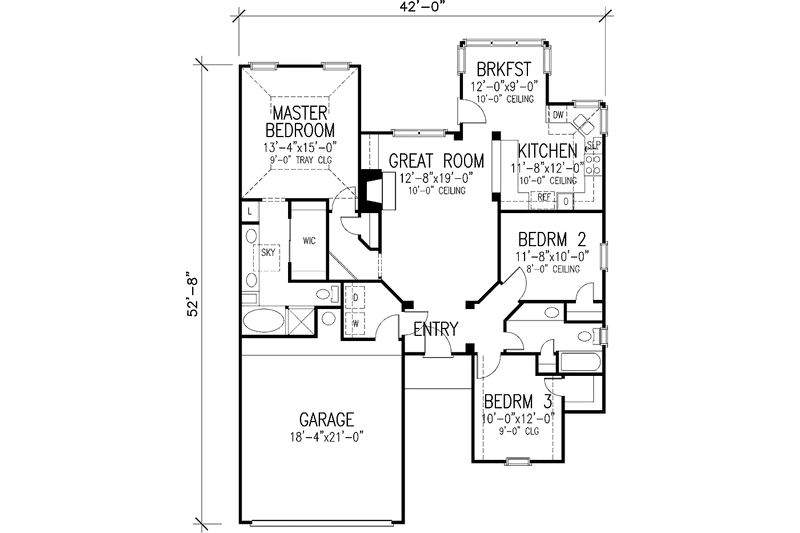 House Blueprint - Floor Plan - Main Floor for Traditional House Plan #410-3586 - 3 bed, 2 bath