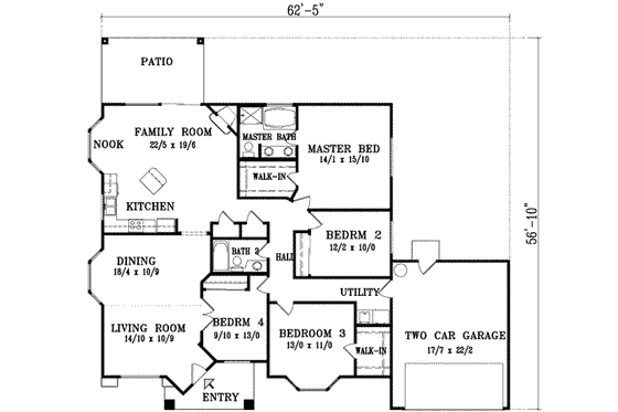 Floor Plan - Main Floor for Adobe / Southwestern House Plan #1-1015 - 4 bed, 2 bath