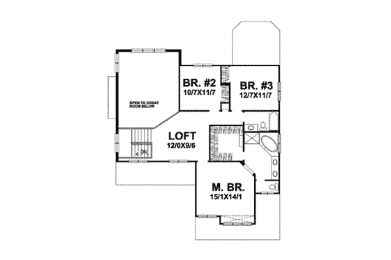 Floor Plan - Upper Floor for Traditional House Plan #50-277 - 3 bed, 2.5 bath