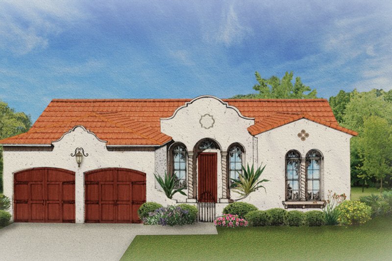 House Blueprint - Exterior - Front Elevation 3 for Mediterranean House Plan #1058-2 - 3 bed, 2 bath