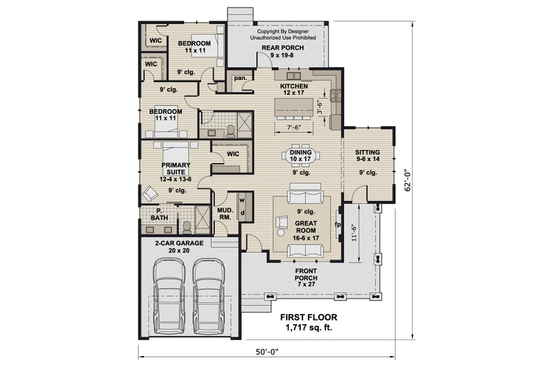 House Design - Floor Plan - Main Floor for Craftsman House Plan #51-1403 - 3 bed, 2 bath