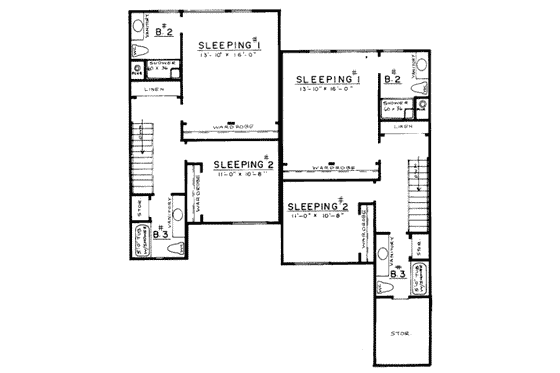 Floor Plan - Upper Floor for Modern House Plan #303-418 - 2 bed, 2.5 bath