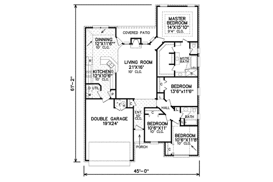 Floor Plan - Main Floor for European House Plan #65-345 - 4 bed, 2 bath