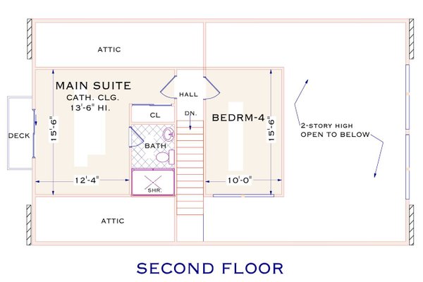 House Blueprint - Floor Plan - Upper Floor for Cottage House Plan #3-351 - 4 bed, 2 bath