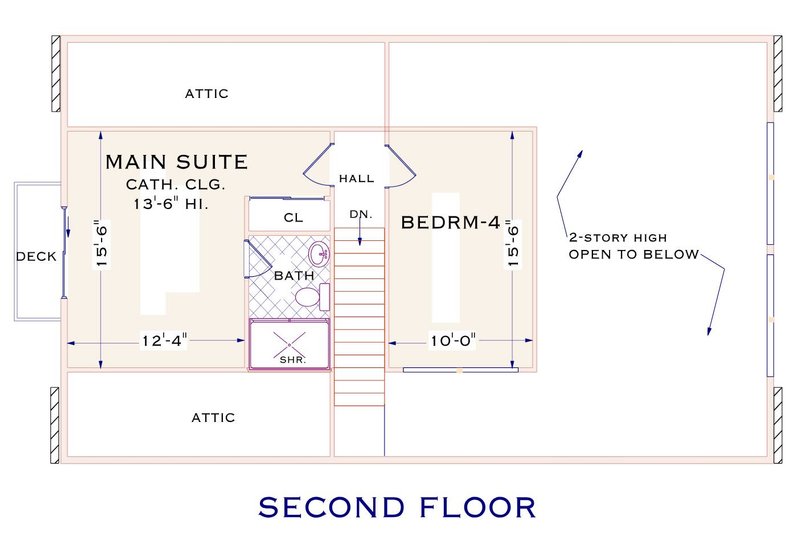 House Blueprint - Floor Plan - Upper Floor for Cottage House Plan #3-351 - 4 bed, 2 bath