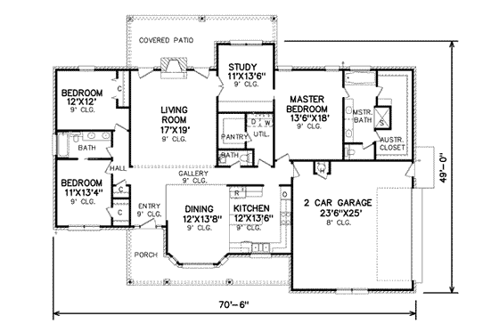 Floor Plan - Main Floor for Traditional House Plan #65-443 - 3 bed, 2 bath