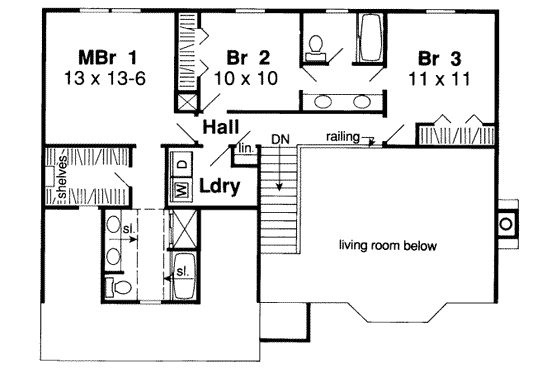 Floor Plan - Upper Floor for Traditional House Plan #312-320 - 3 bed, 2.5 bath