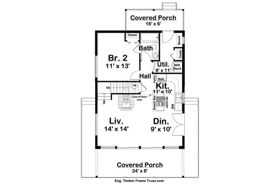 Floor Plan - Main Floor for Cabin House Plan #126-181 - 2 bed, 2 bath
