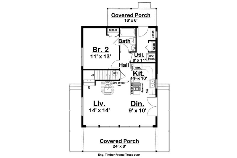 Architectural House Design - Floor Plan - Main Floor for Cabin House Plan #126-181 - 2 bed, 2 bath