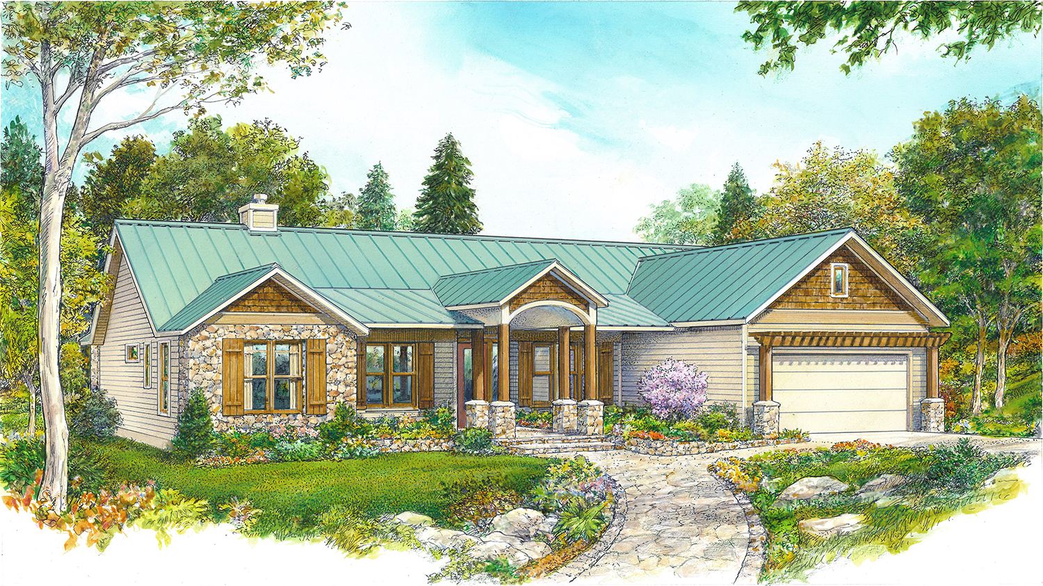 Country Style House Plan - 3 Beds 2 Baths 1780 Sq/Ft Plan #140-192