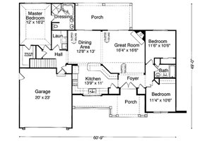 Craftsman style house plan, main level floor plan
