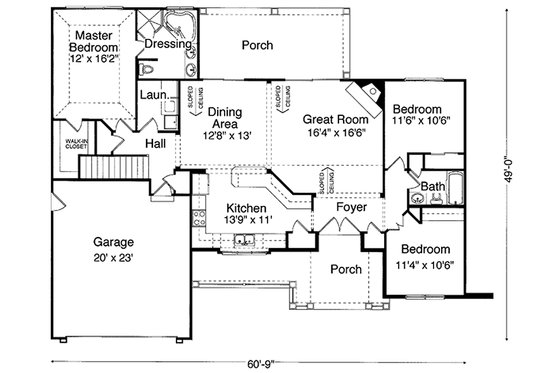 Craftsman style house plan, main level floor plan