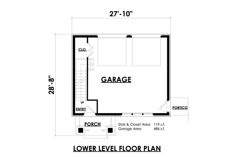 Architectural House Design - Floor Plan - Lower Floor for Craftsman House Plan #30-372 - 1 bed, 0.5 bath
