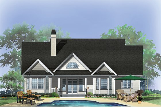 Exterior - Rear Elevation 1 for Country House Plan #929-710 - 3 bed, 2 bath