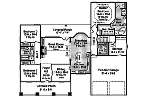 Craftsman style house plan, main level floor plan