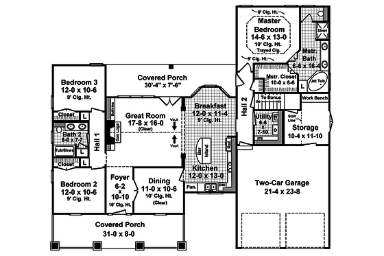 Craftsman style house plan, main level floor plan