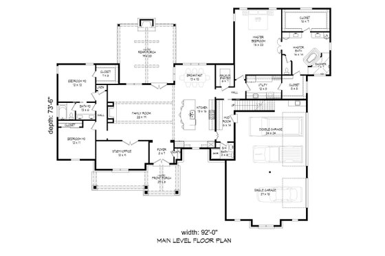 Floor Plan - Main Floor for Traditional House Plan #932-167 - 4 bed, 3.5 bath