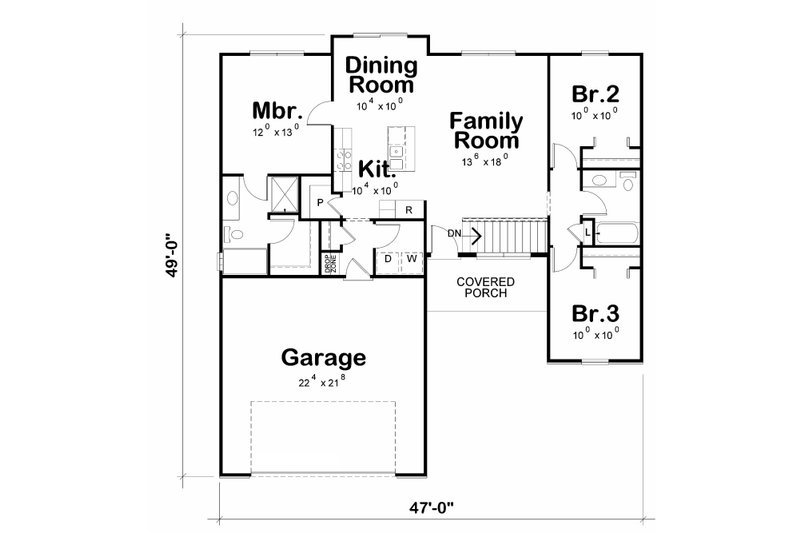 Home Plan - Floor Plan - Main Floor for Craftsman House Plan #20-2182 - 3 bed, 2 bath