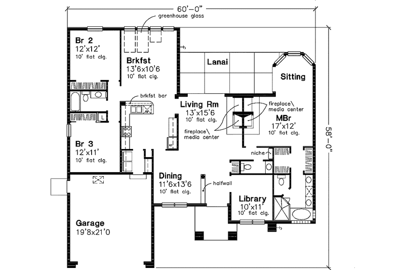 Home Plan - Floor Plan - Main Floor for Mediterranean House Plan #320-521 - 3 bed, 2.5 bath