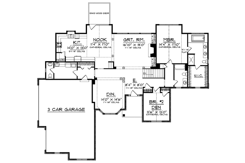 Home Plan - Floor Plan - Main Floor for Mediterranean House Plan #70-1365 - 2 bed, 2.5 bath