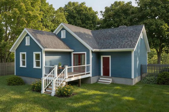 Exterior - Rear Elevation 1 for Bungalow House Plan #79-310 - 4 bed, 2 bath