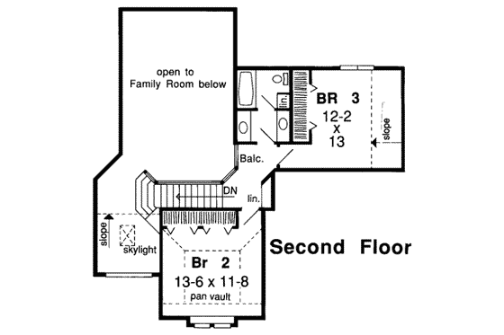 Floor Plan - Upper Floor for European House Plan #312-511 - 3 bed, 2.5 bath