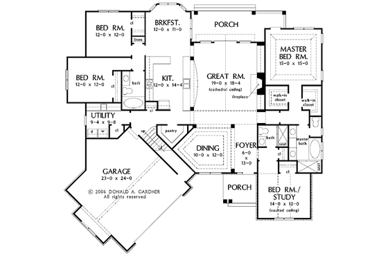 Floor Plan - Main Floor for Craftsman House Plan #929-827 - 4 bed, 3 bath