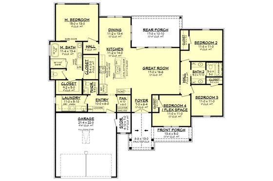 Floor Plan - Main Floor for Ranch House Plan #430-301 - 4 bed, 2.5 bath