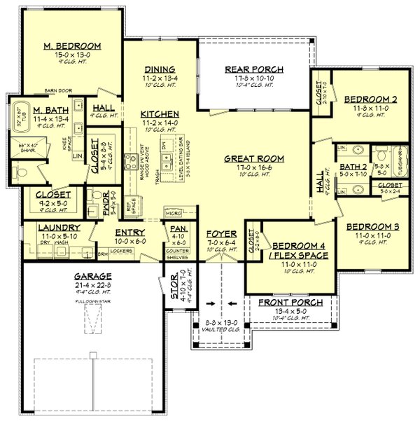 Ranch Style House Plan - 4 Beds 2.5 Baths 1982 Sq/Ft Plan #430-301 ...