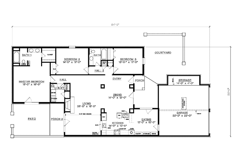 Home Plan - Floor Plan - Main Floor for European House Plan #45-488 - 3 bed, 2 bath